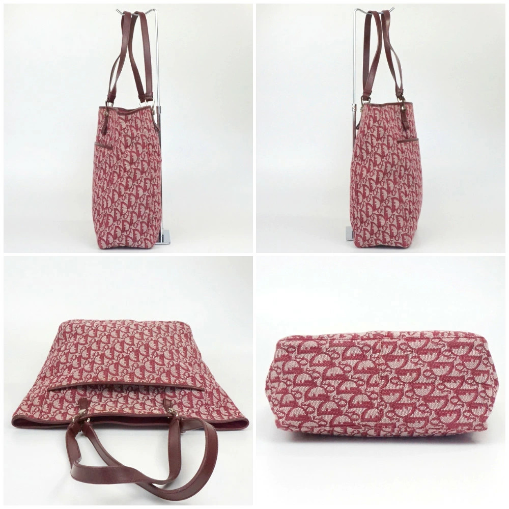 Christian Dior Trotter Tote Bag Red Canvas x Leather Shoulder